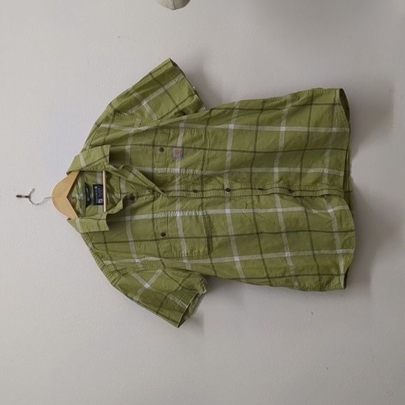 Carhartt Rugged flex relaxed fit green plaid button down shirt XL - Picture 1 of 4